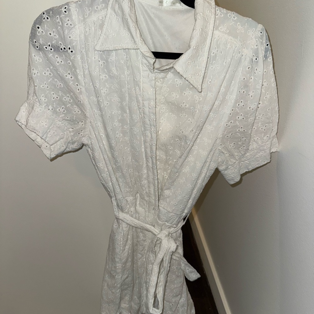 White Eyelet Romper with Belt